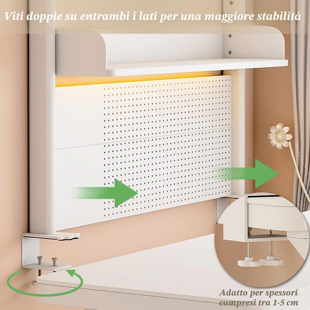 NUODWELL Scaffale organizer da scrivania, con morsetto, regolabile, libreria da tavolo per computer, con ripiani portaoggetti e pannello forato, per la privacy dell'ufficio e scrivania da gioco