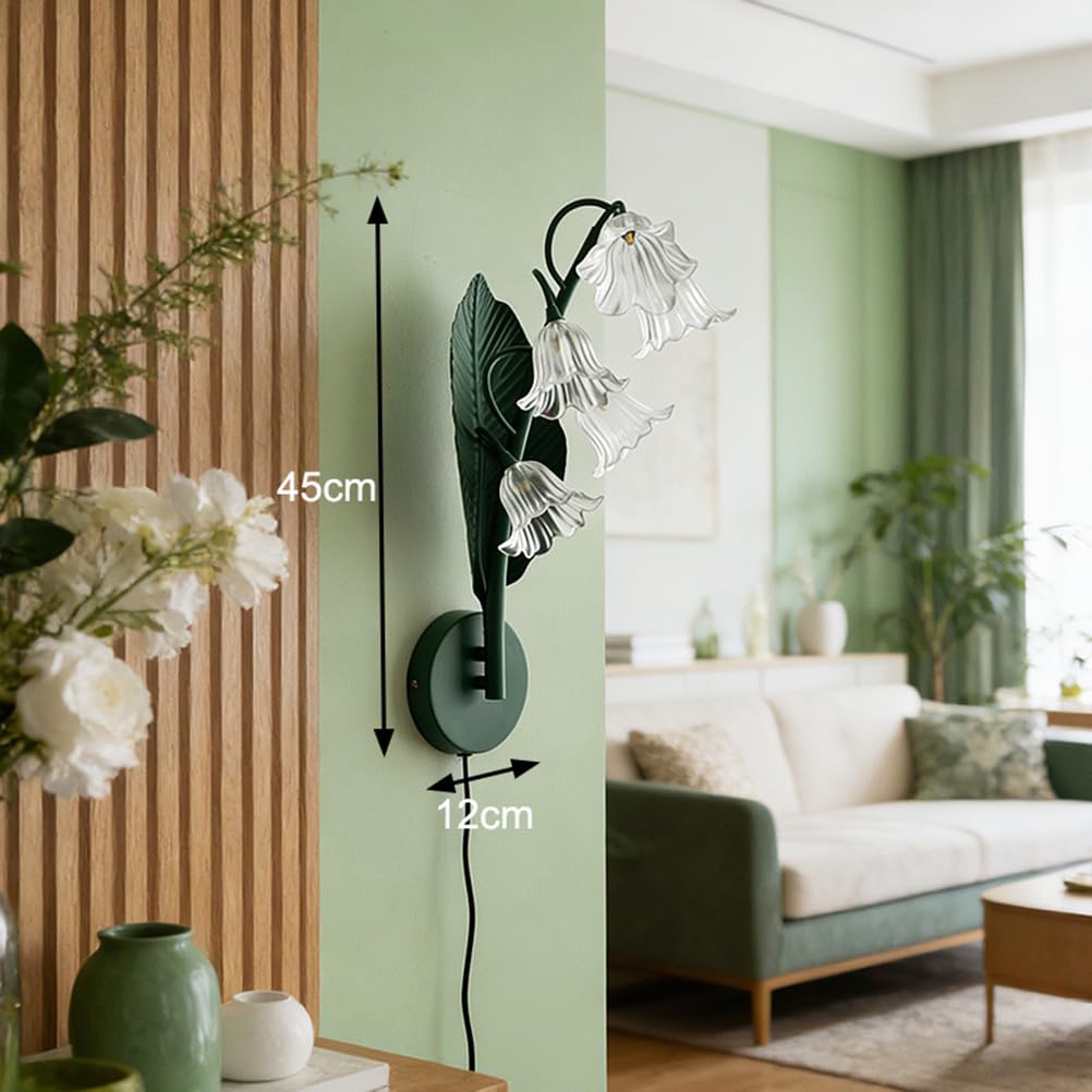 EaEa Innen Wandleuchte mit Schalter und Stecker, 5-Flammig Blumen Wandlampe mit Kabel, Acrylschirm, G4 Retro Metall Wand Nachttischlampe Schlafzimmer Wohnzimmer Dekorative Wandleuchten, Green,A