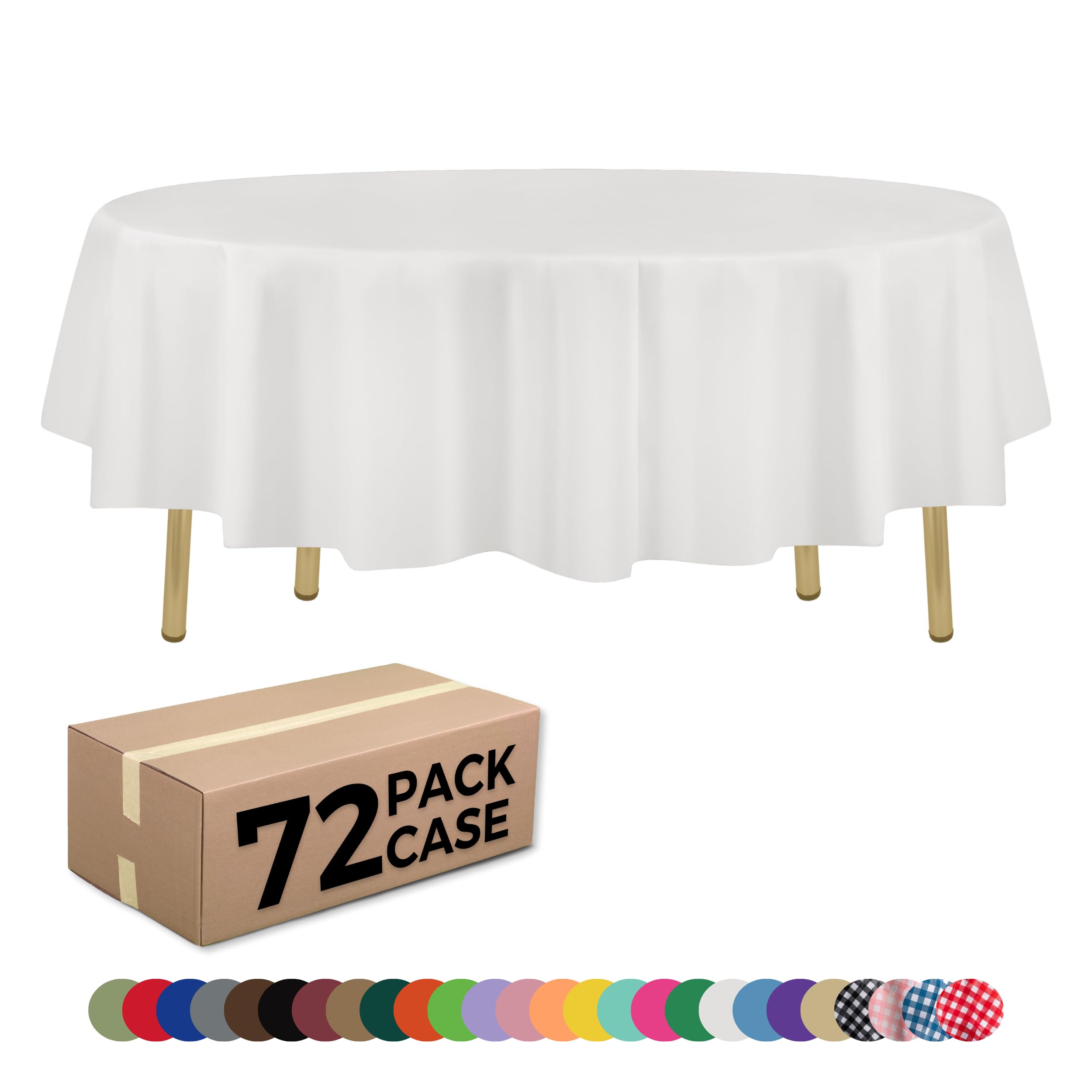 ZIMPLEWARE White Standard Disposable Plastic Party Tablecloth [Case of 72] 84 x 84” Round Table Cover for Indoor & Outdoor Use — image 1