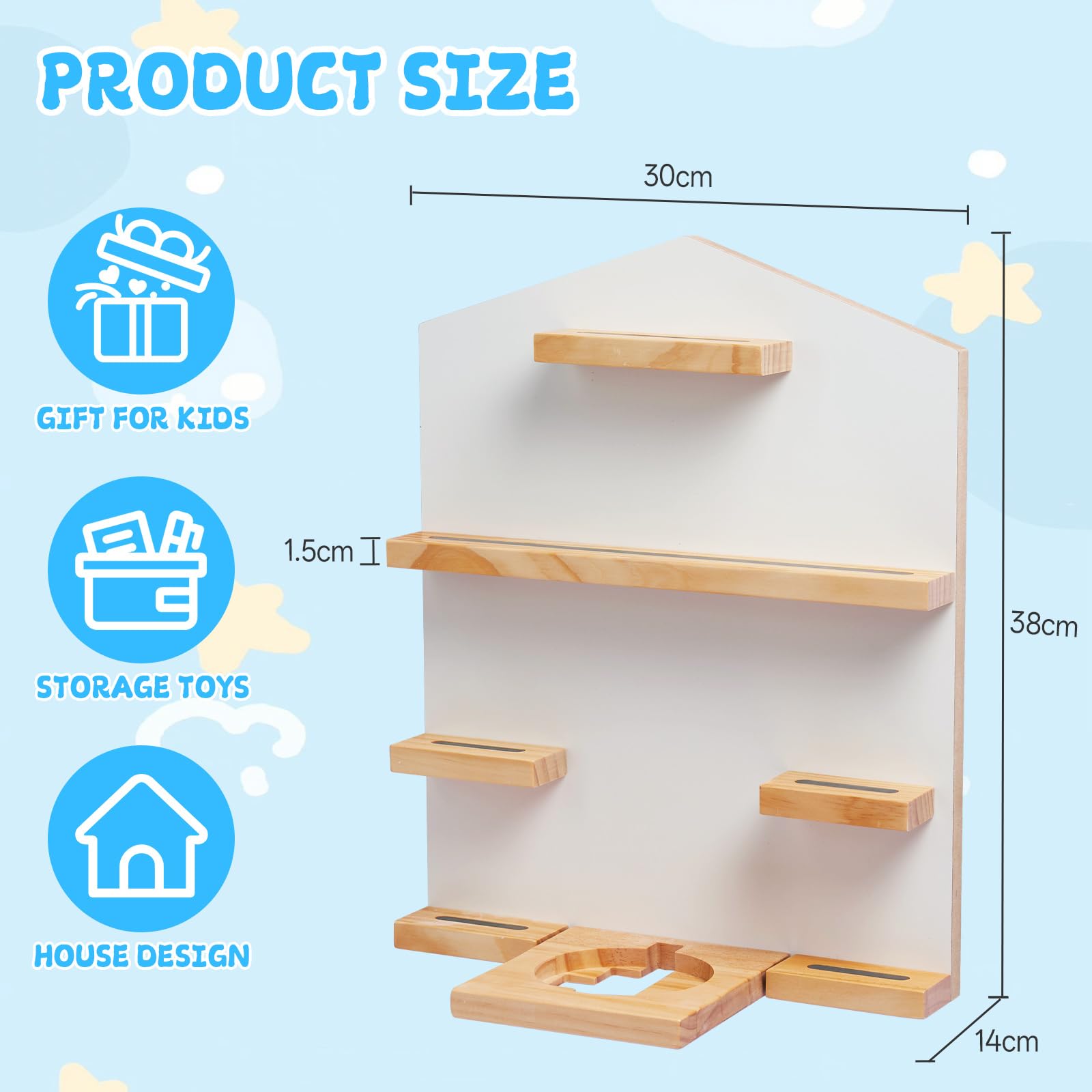 Gieanoo House Magnetic Shelf for Tonies Soild Pine Wood Wall Floating Shelves for Toniebox Starter Display Shelves Compatible with Tonie Box Player and Tonie Figures(White) - Image 3