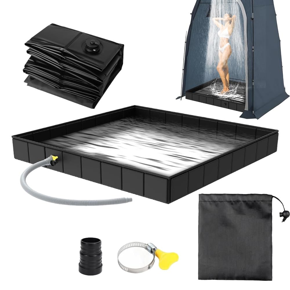Base de Ducha Plegable,104x104x13 cm Plato de Ducha Plegable,Gran Disco de Duchas Portátil con Drenaje para Autocaravana,Acampada al Aire Libre,Carpas,Exteriores e Interiores