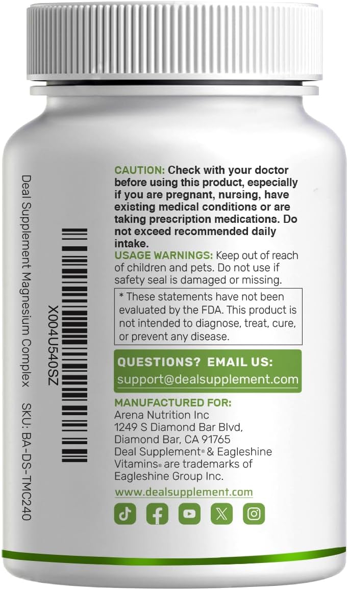 Magnesium Complex 1,000mg, 240 Capsules – Triple Magnesium Complex with Magnesium Glycinate, Citrate, Oxide – Mineral Supplements with Max Strength Elemental Forms + 100% Chelated & Purified - Image 7