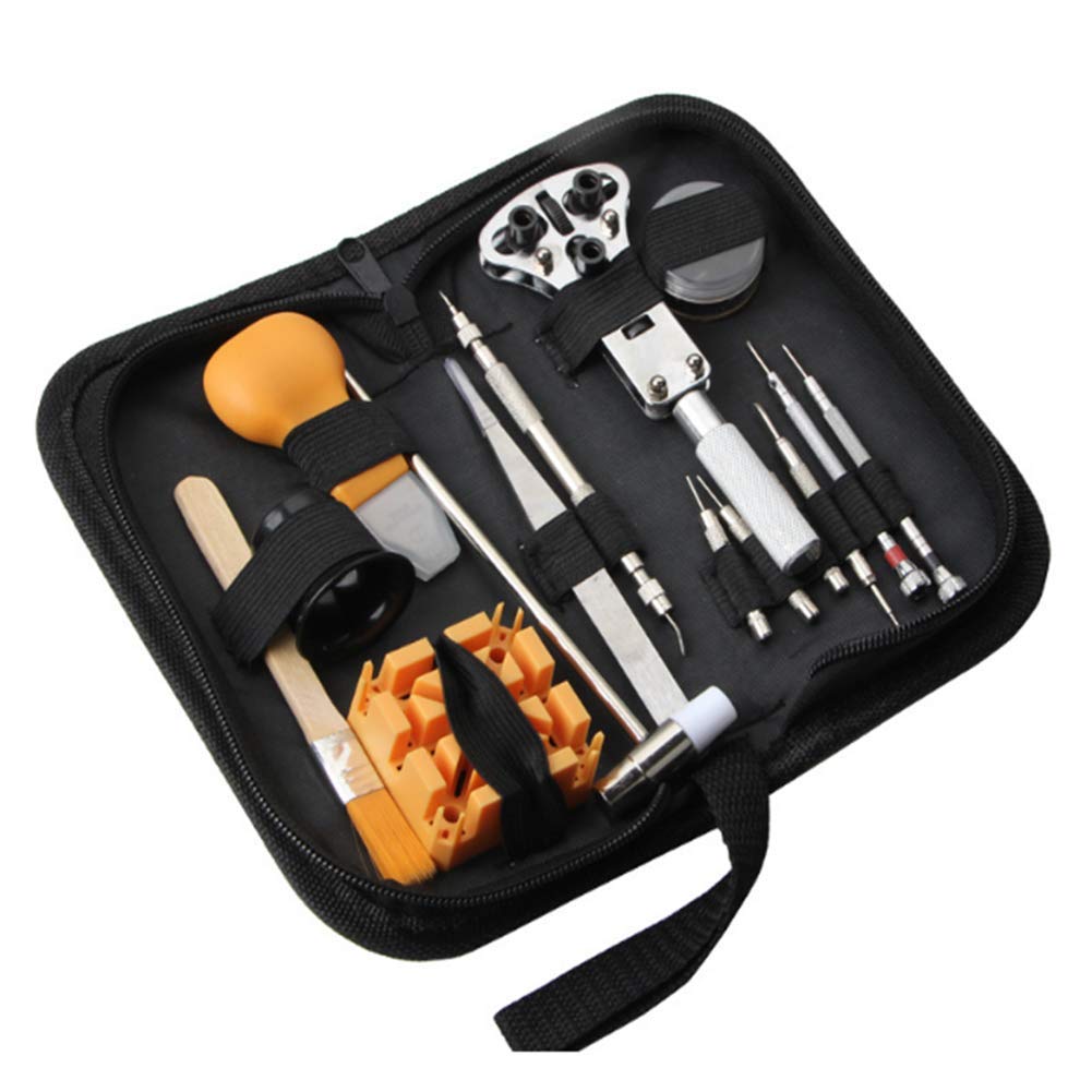 Kit de reparación de relojes con funda de transporte Reemplazo de batería de reloj y herramienta para quitar eslabones, abridor de caja de reloj, herramientas de barra de resorte para reparación de