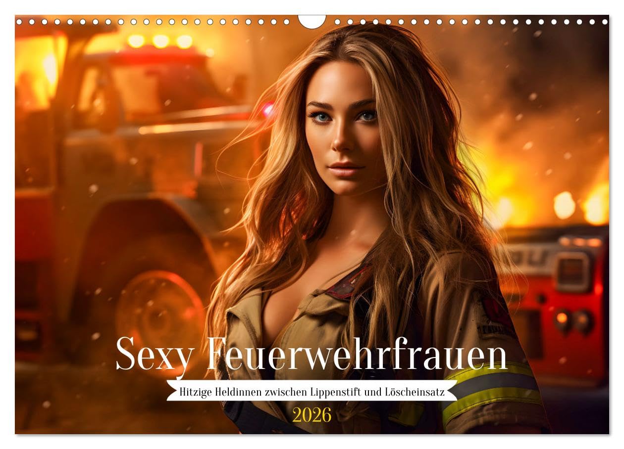 Sexy firefighters: Hot heroines between lipstick and firefighting operations UK-Version (Wall Calendar 2026 DIN A3 Landscape), CALVENDO 12 Month Wall Calendar — image 1