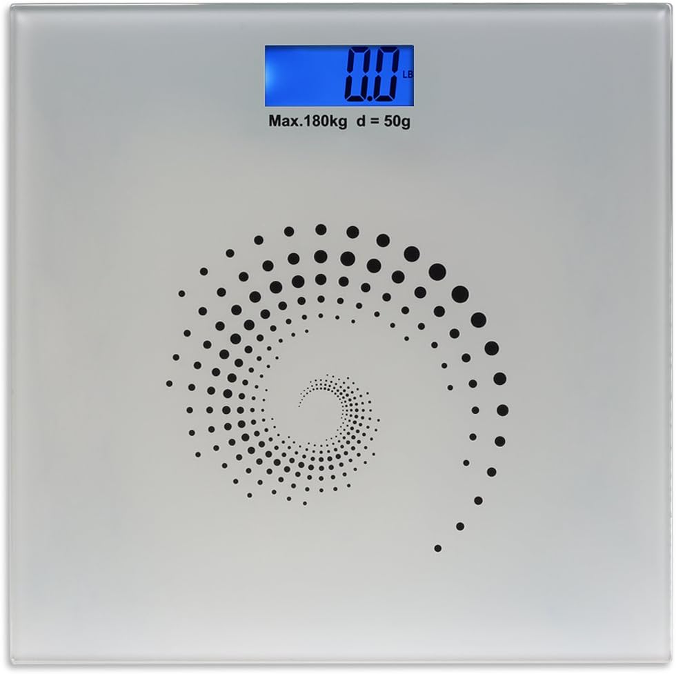 EasierLife High Precision 400 Lbs Digital Bathroom Scale, w/Ultra Sturdy Tempered Glass and Color LCD and"Smart Step-on" Technology, Black and White Dots