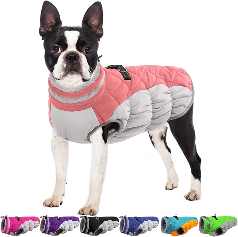 OOUOBOB Abrigos para Perros pequeños, campera cálida de Invierno para Perros con arnés, M