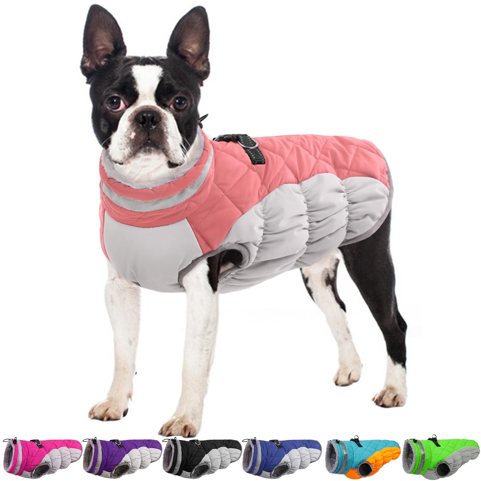 OUOBOB Dog Jackets for Medium Dogs,Medium Dog Coat,Warm Pet Winter Coat Zip Up Back,Waterproof Dogs Jacket with D-Ring,Pet Cold Weather Coats with Fleece Lined, Snowsuit Pug Boston Terrier,Pink,M โ image 1