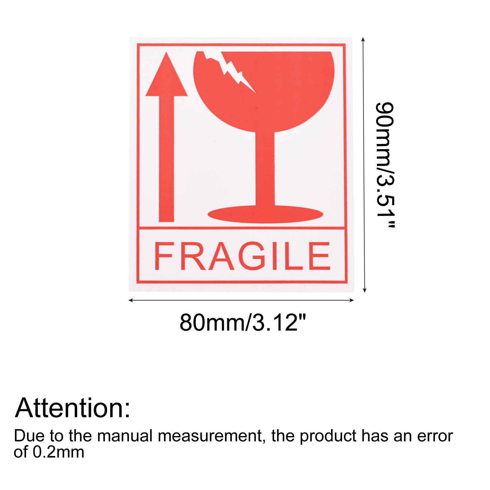 MECCANIXITY Rectangle Fragile with Broken Glass Safe Handling Stickers for Shipping and Packing White with Red Words 3.12 x 3.51 inch Pack of 270