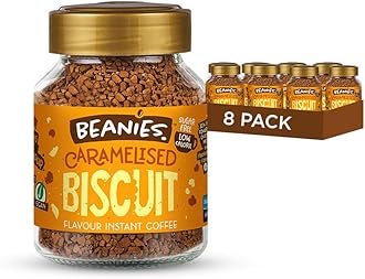 Beanies Instant Coffee with Caramelised Biscuit Flavour, 400g (50g x 8 Pack) - Freeze-Dried Granules, Quick & Easy to Brew, Premium Taste, Rich in Flavour, Low-Calorie, Sugar-Free, Vegan