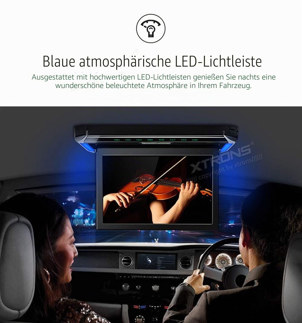 XTRONS 12,1“ Digital TFT 16:9 Bildschirm für Auto Bus Auto Overhead Player Auto Monitor mit HDMI Port Automosphäre LED Licht Windows CE für Urlaub