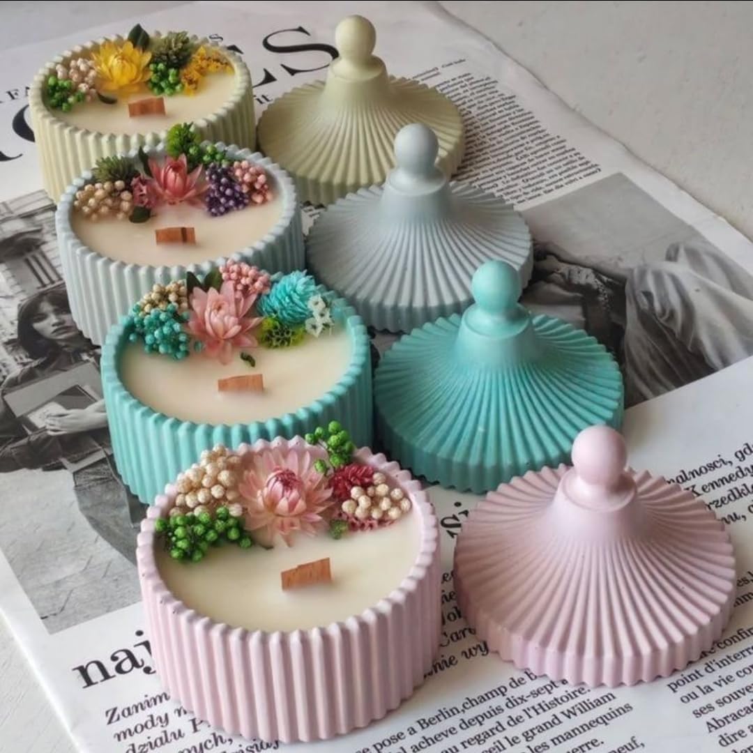 Ceramic Jar Scented Candle with Dried Flowers, Ribbed Design, for Home Decor, Anniversary, Party Return Gifting-image-25