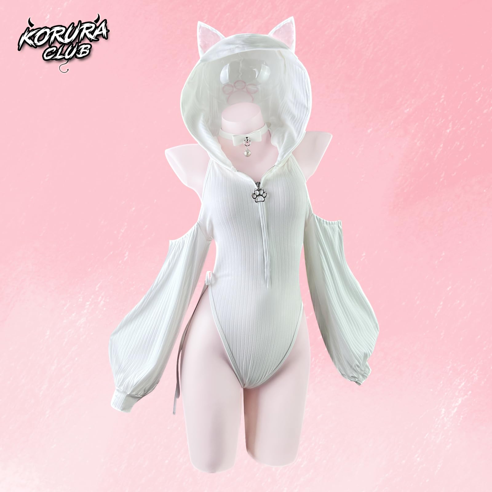 KORURACLUB Tenue cosplay anime chat ensemble 3 pièces sexy pour femme Costume Halloween Body Lingerie