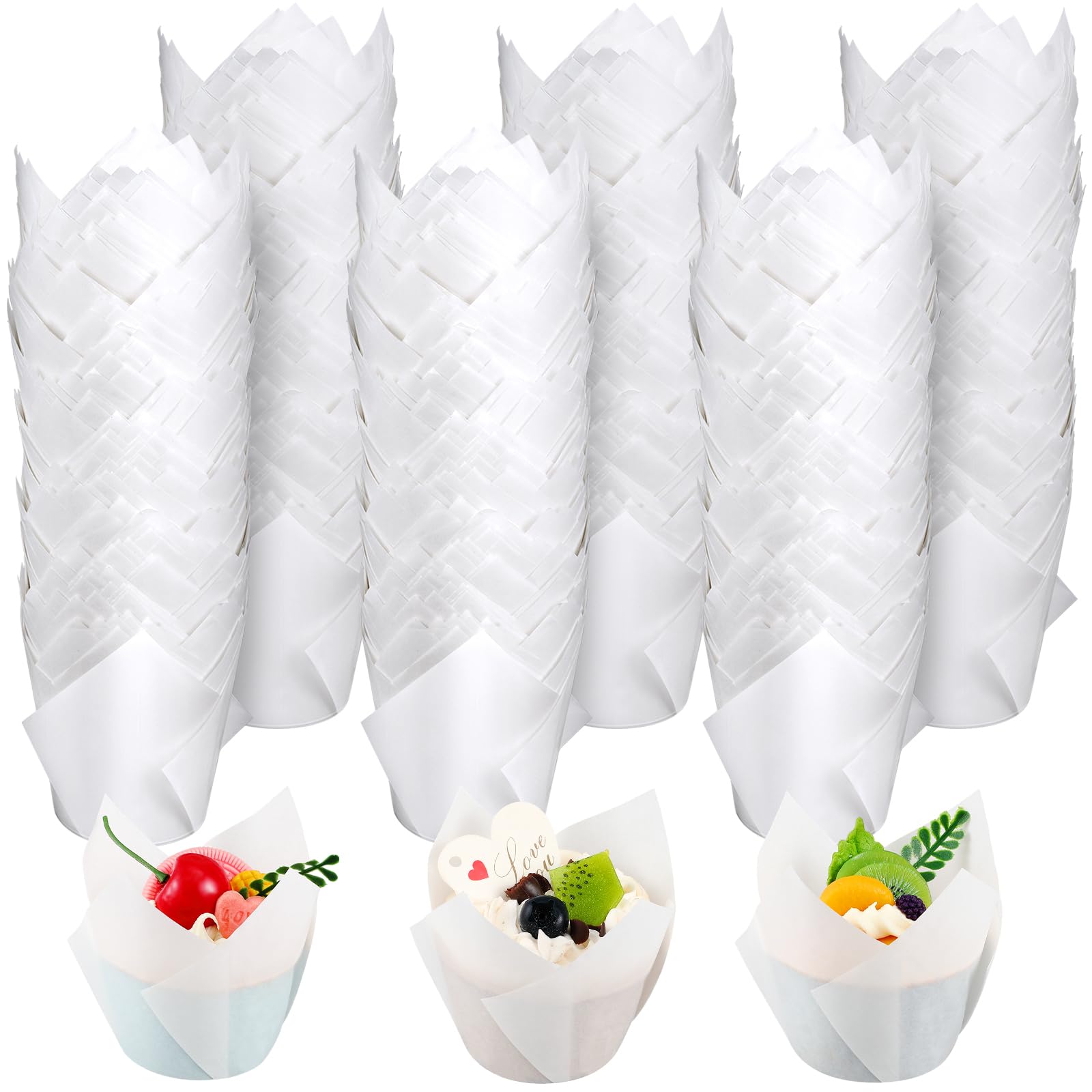 Maxdot 800 Pcs Tulip Cupcake Liners Holders Muffin Liners Grease Resistant Paper Baking Cups Cupcake Wrappers for Wedding Birthday Baby Shower Party(Pure,White)