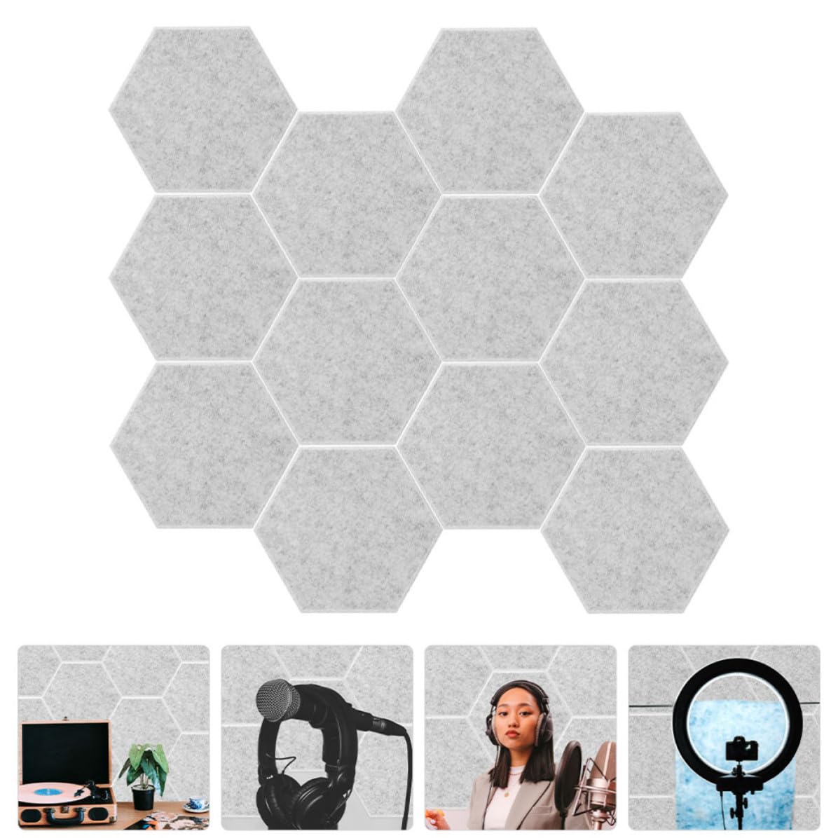 Lurrose Pannello Fonoassorbente Esagonale Decorazione Murale 12 Pezzi in Fibra di Poliestere, Assorbimento Acustico, per Pareti Interne per Podcast e Campi da Calcio