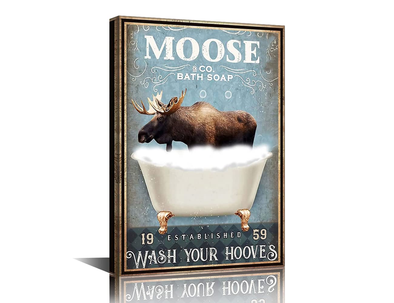 Moose Decor Bathroom Wall Decor Canvas Framed Moose Poster Decor Moose Lovers Gifts Home Wall Art Bathtub Accessories Farmhouse Office Wall Decoration Christmas Gifts Ready to Hang