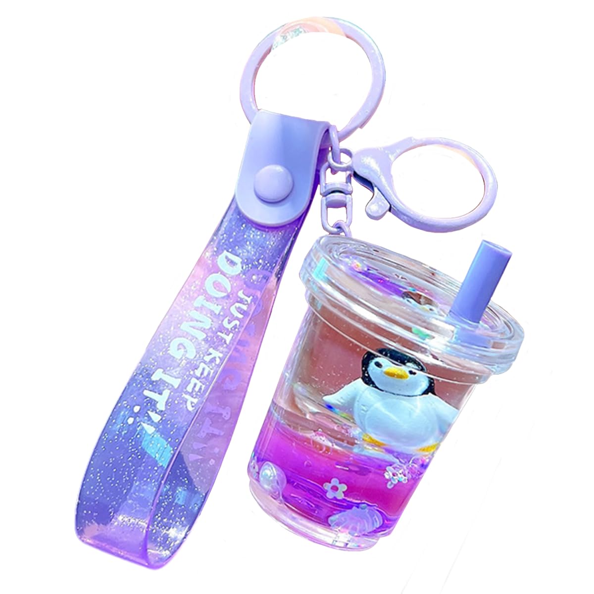 ZDHC Cute Milk Tea Floating Ocean Animal Keychain Creative Motion Liquid Quicksand Keyring Bag Car Keys Pendant for Girls