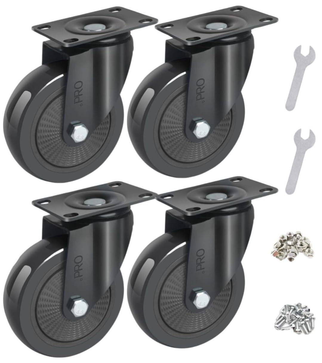 PRO Heavy Duty 600kg 100mm Swivel Trolley Caster Wheels (Black), Industrial Strength Furniture Moving Casters with Screws