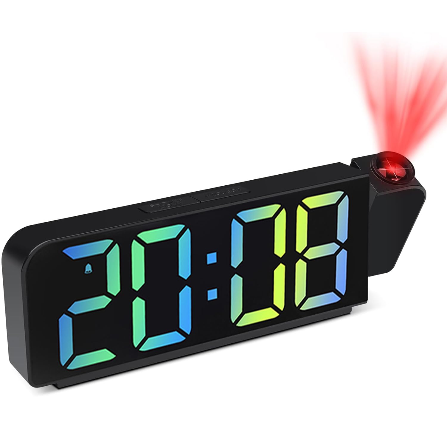 Tisaika Digital Alarm Clock Bedside Projection 7.9'' LED Alarm Clocks with Colorful Digit 180° Rotatable Projector Adjustable Brightness Temperature Date Snooze Night Mode Time Memory for Bedroom Home