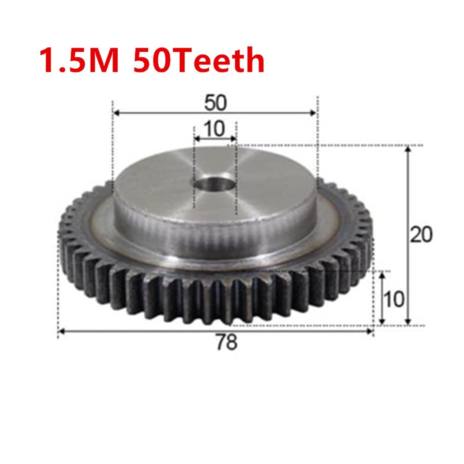 TMP1105 1pc 1.5M 50Teeth Spur Gear with Stage Motor Boss/Convex Gear Inner Hole 10mm Pinion Rack Transmission (Hole Diameter : 10mm)