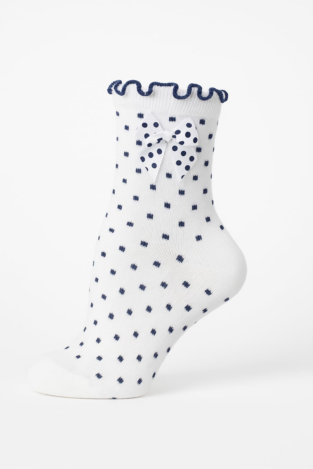 Girls Cotton Lace Polka Dot Fancy Bow Ankle Socks, 4-7 years, White and Grey, Pack of 2 - Image 2 thumbnail