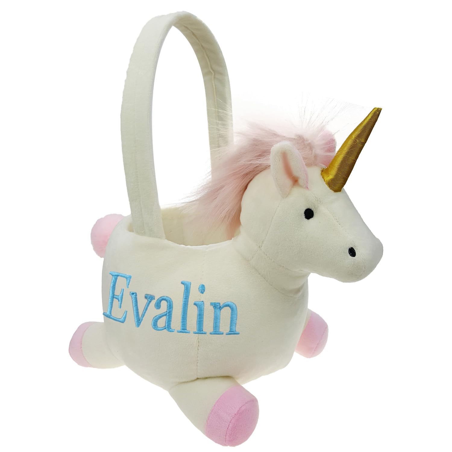DearSun Personalized Easter Egg Hunting Basket 3D White Unicorn Basket Candy Gift Bucket with Embroidery Name (White Unicorn with Customization)
