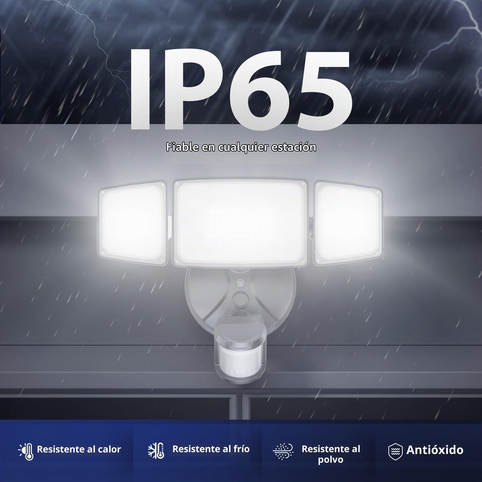 Onforu 55W Foco de Seguridad con Sensor de Movimiento, 3 Cabezas 5000 LM Foco Exterior LED, IP65 Impermeable Proyector Foco LED con Detector, 6500 K Blanco Frío para Jardín, Patio, Garaje, Entrada