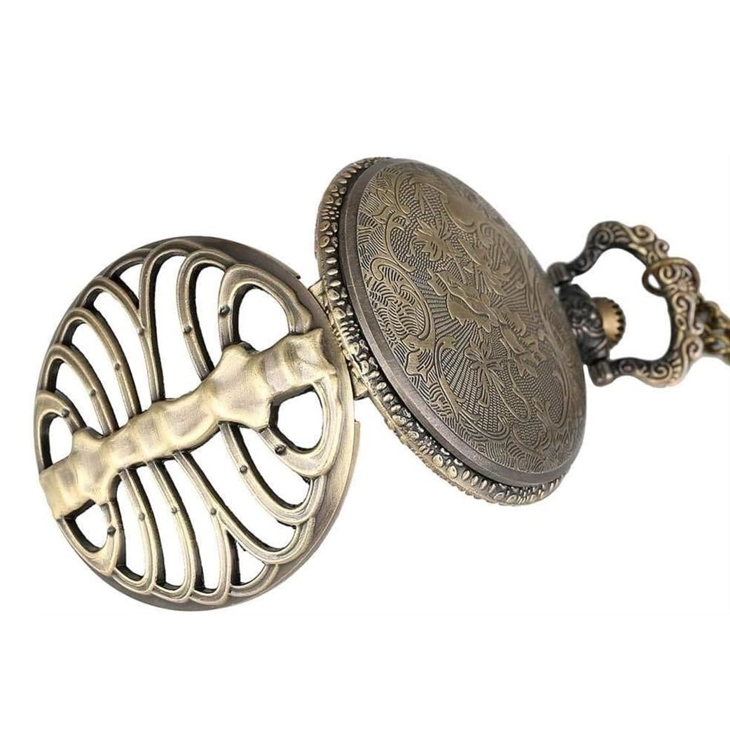 Reloj de Bolsillo Unisex Reloj De Bolsillo Bronce Antiguo Columna Vertebral Costillas Hueco Cuarzo Cadena Collar Colgante Clásico Fiestas