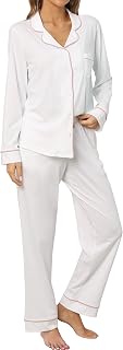LUBOT 100% Cotton Pajamas for Women Pajama Set Soft 2 Piece Sleepwear PJ Set Long Sleeve Button Knit Cozy Loungewear XS-XXL