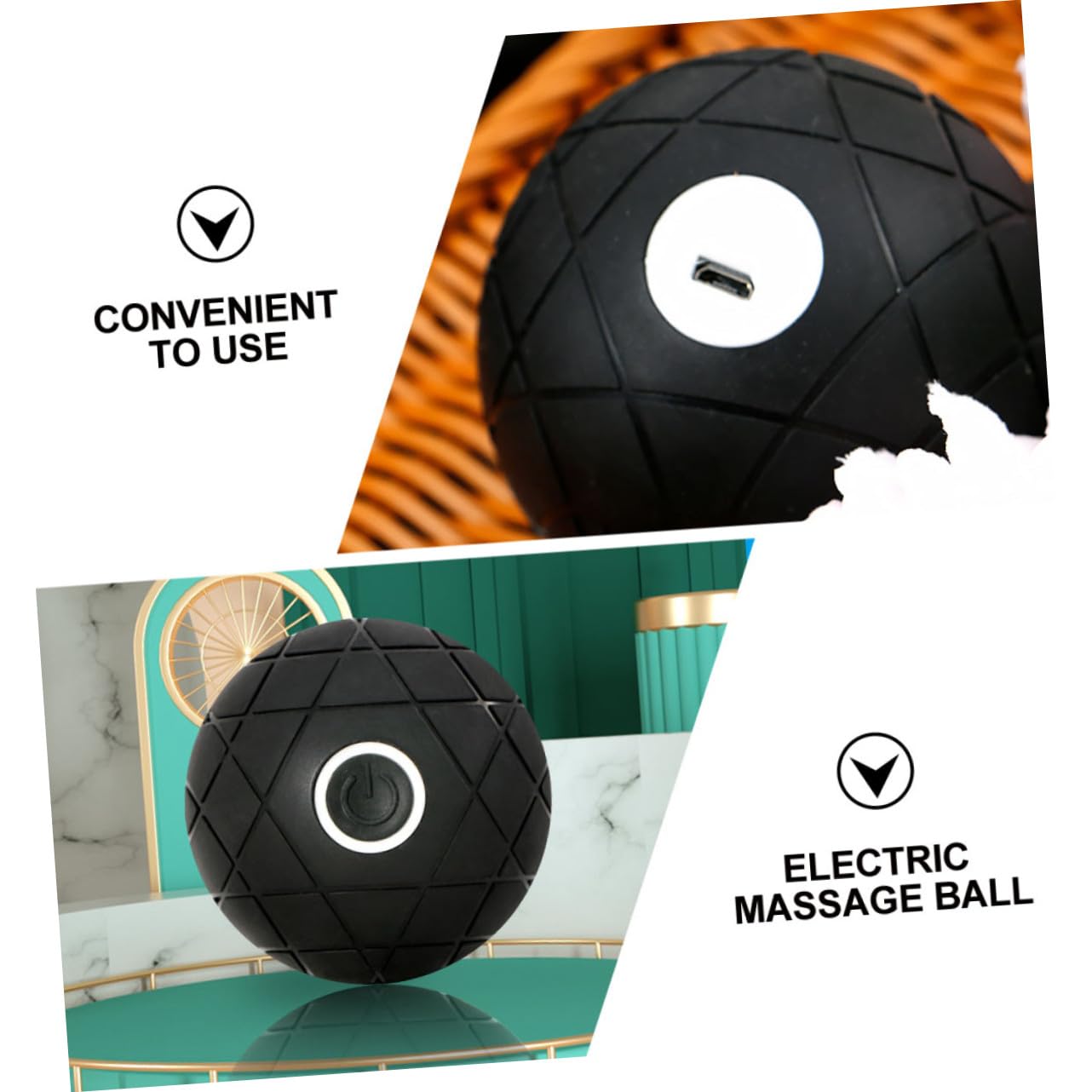 PLAFOPE Bola de Masaje Vibratoria Eléctrica Masajeador Portátil para Espalda Piernas y Pies Alivio de Tensiones y Puntos Gatillo Bola de Yoga Negra