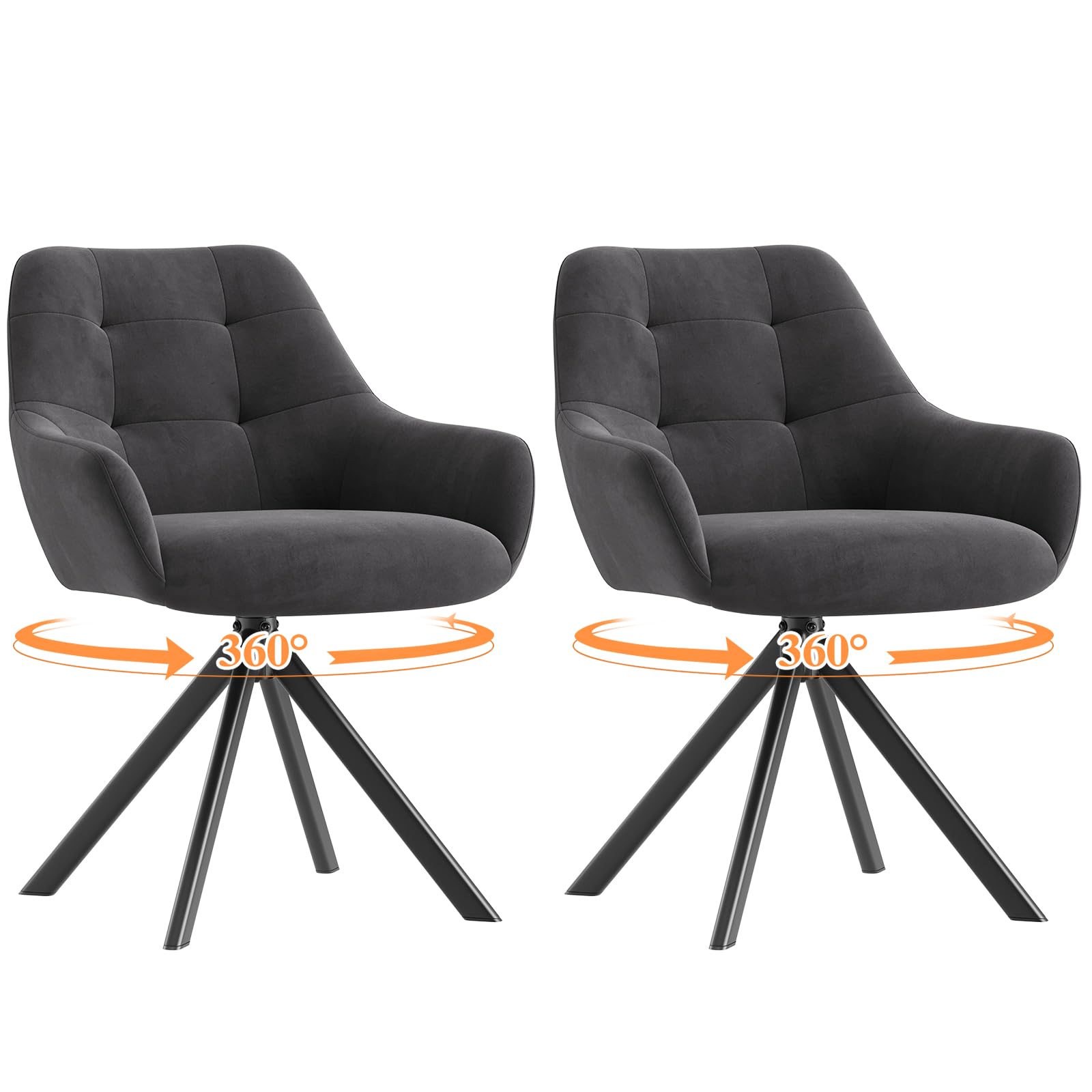 COLAMY Drehbare Esszimmerstühle 2er Set - Komfortable Armlehnstühle mit Rückenlehne für modernes Esszimmer - Weicher Flo