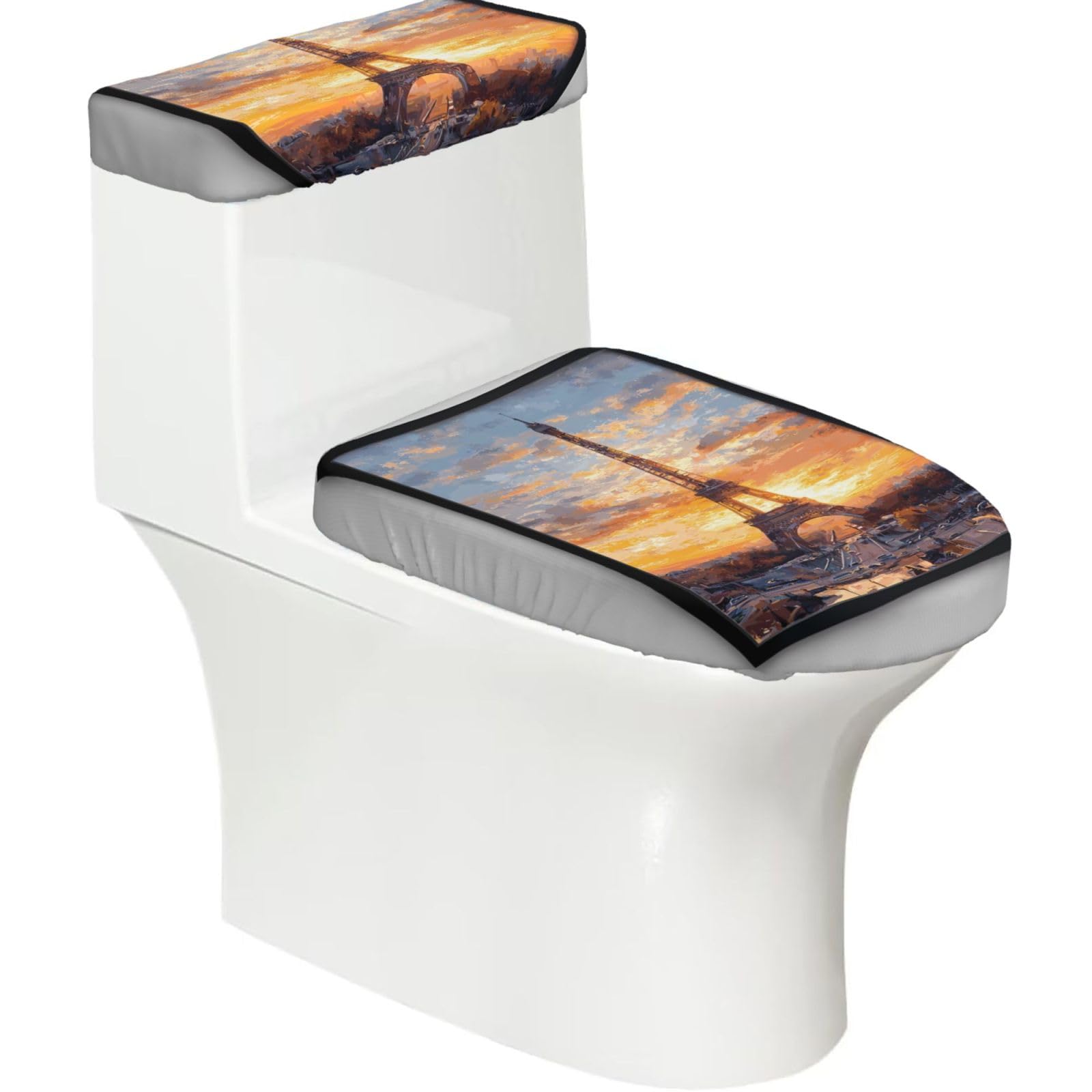 A Painting 2-Piece Toilet Seat Cover Set with Tank Lid, Elastic Fit for U-Shape & Elongated Toilets, Bathroom Decor, Housewarming Gift