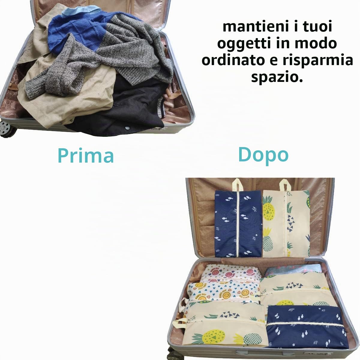 Sacchetti porta-scarpe da viaggio, borse impermeabili portatili con manico, per uomo/donna, Confezione da 8 graziosi modelli., x-large