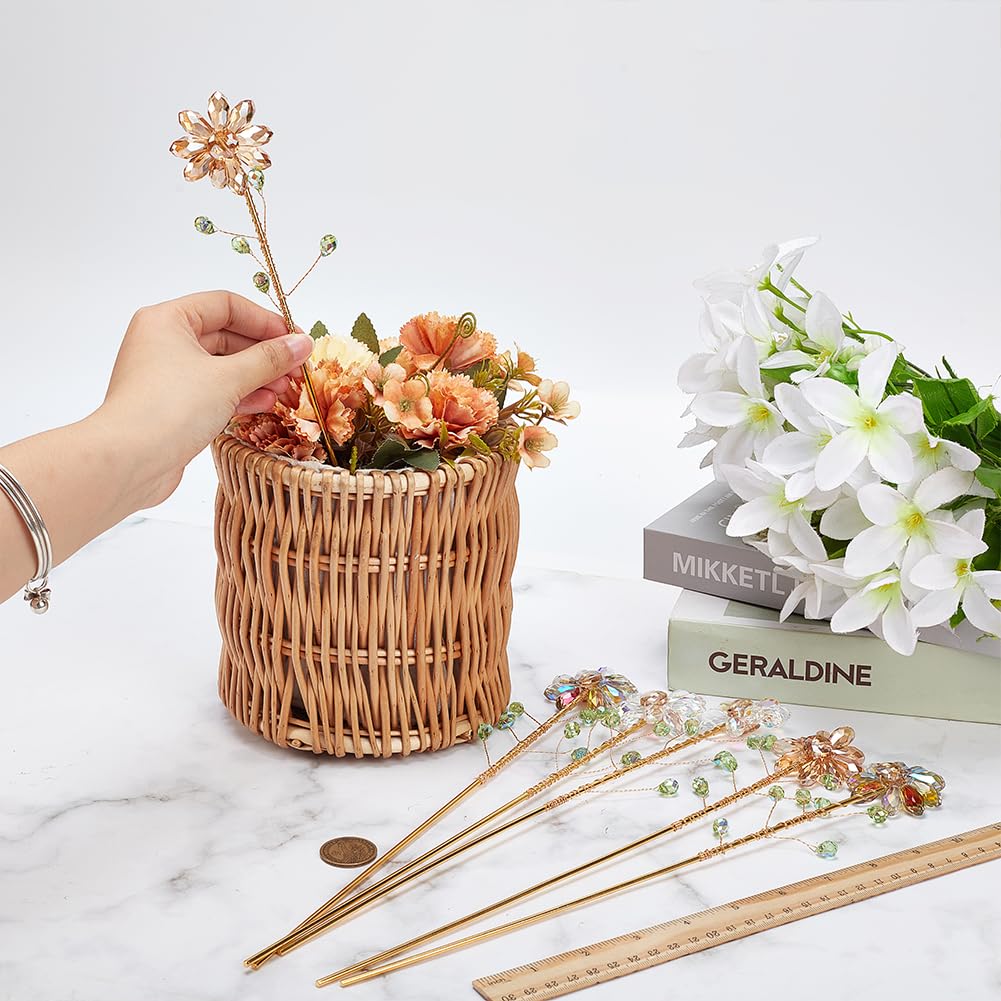 Confezione da 6 acchiappasole in cristallo a forma di girasole, 33 cm, in metallo dorato, fatti a mano, decorativi, per interni ed esterni, piante in vaso, giardino, decorazioni per amanti