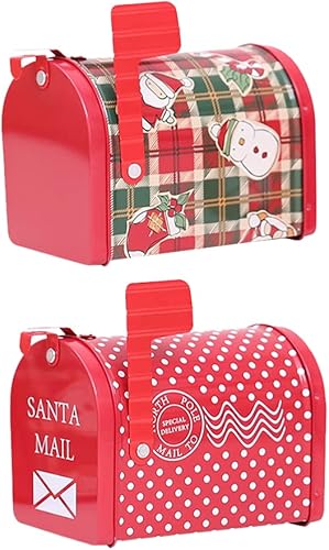 Toyvian 2 cajas de galletas de Navidad vacías mini buzón en forma de caramelo caramelo bocadillos almacenamiento de pasteles con tapas para regalos