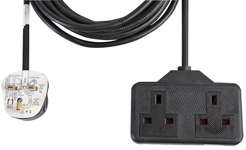 Pro Elec 0139B-5M - Rubberised Plastic Extension Lead, 2 Socket, 5 Metres (Black) 5051259148437