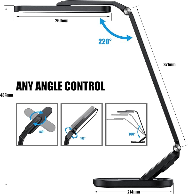 Lampă de birou JKSWT cu protecție oculară, lumină reglabilă, 5 moduri de culoare, 72 LED-uri, încărcare USB, control tactil și funcție de memorie, pentru birou, negru