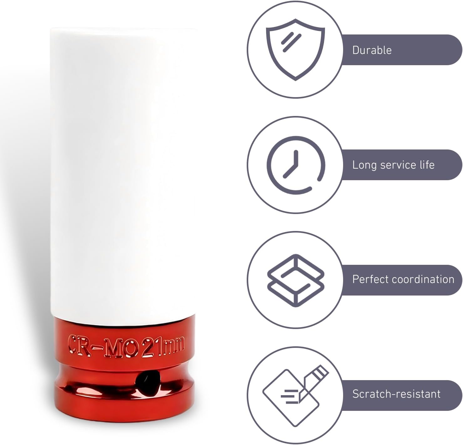21mm Wheel Protector Impact Socket, 1/2" Drive Thin Wall Lug Nut Rim Protector Sleeved Sockets, Non-Marring Deep Lug Nut Socket, Universal for Most Cars (Red)