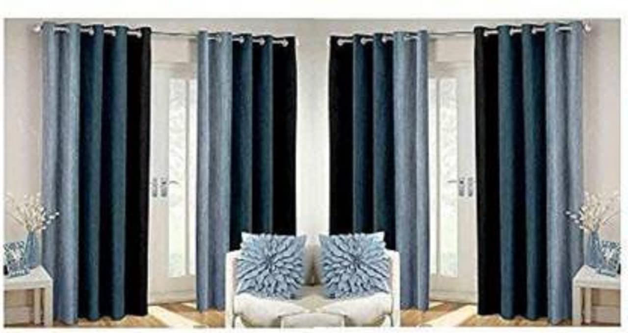 Attri Enterprises Polyester Long Crush Patta Window Curtain|for Your Bedroom & Livingroom, Office, Area (Grey, 6 Feet)-Pack of 4