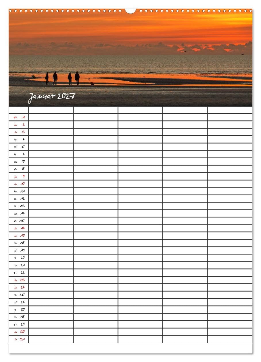 CALVENDO - St. Peter Ording Familienplaner (hochwertiger Premium Wandkalender 2027 DIN A2 hoch), Kunstdruck in Hochglanz: 12 zauberhafte Fotografien von St. Peter Ording begleiten Sie durchs Jahr.