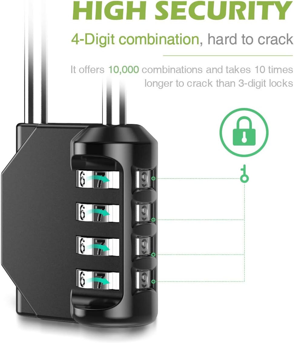 Suреr Bіg Clеаrаnсе! KeeKit 4 Digit Combination Lock, 2.6 Inch Long Shackle Resettable Padlock, Outdoor Waterproof Gate Lock for School, Employee, Gym & Sports Locker, Case, Toolbox, Fence - 2 Pack, Black