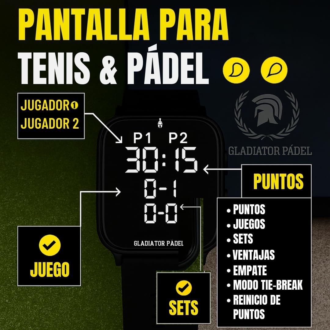 Reloj Contador de Puntos Electrónico para Pádel, Tenis, Pickeball y Ping Pong con Alarma y Cronómetro Resistente al Agua