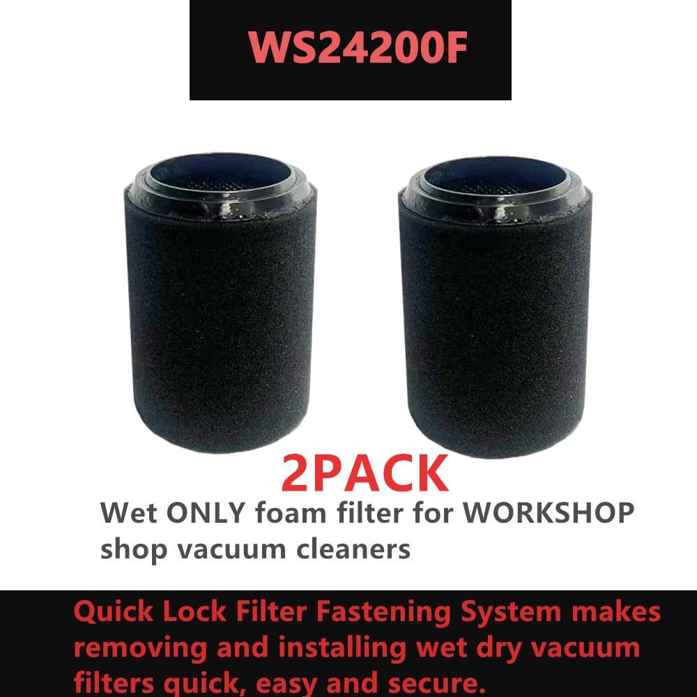 2 PACK Amigriki WS24200F Cartridge vacuum Wet ONLY foam Filter compatible with 5 to 16 Gallon Wet/Dry vacuum cleaner parts