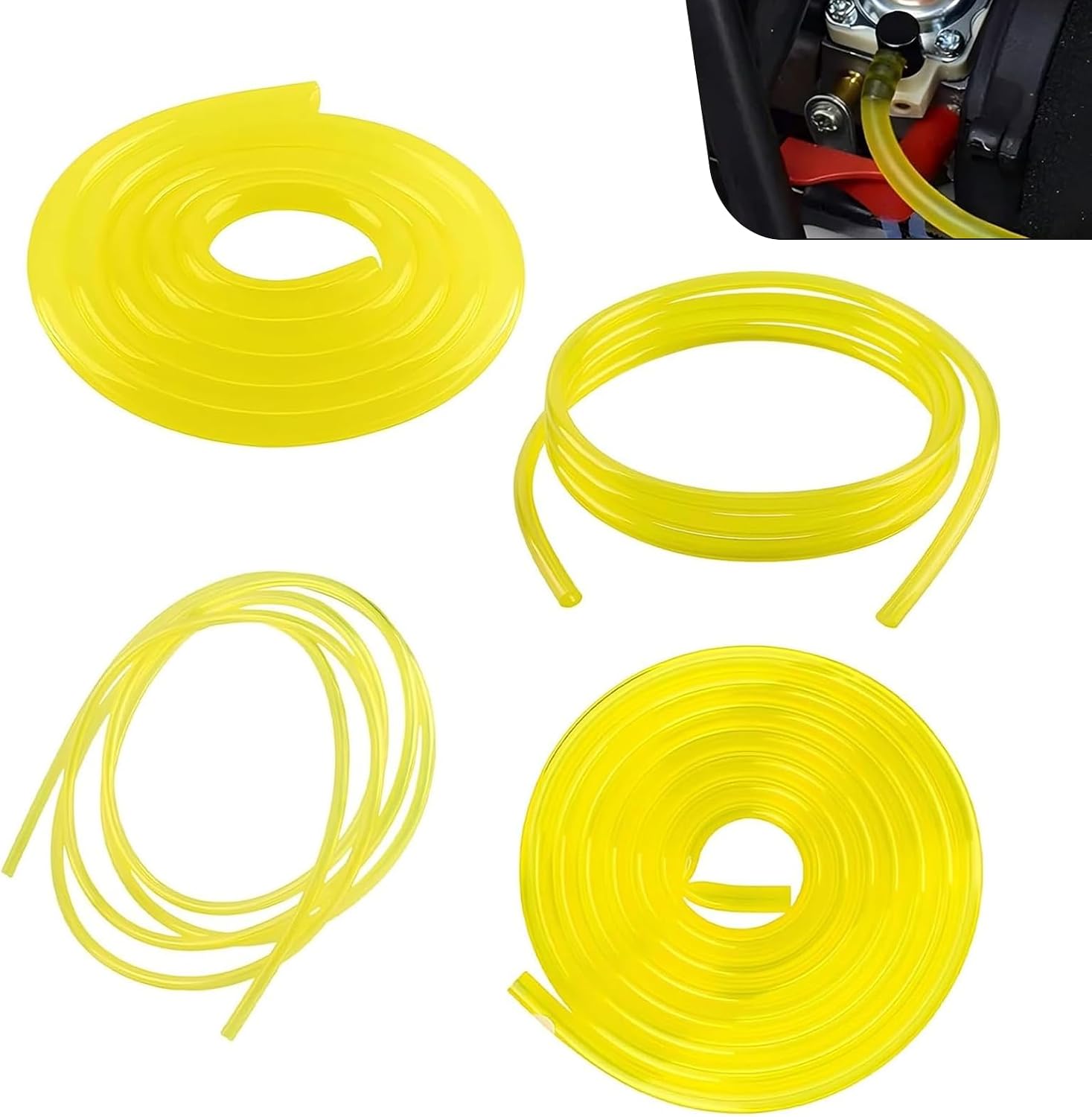 4 PCS Fuel Line, 4 Sizes Chainsaw Fuel Line Kit, 5 Feet Small Engine Oil Hose, Universal for Lawn Mower, Snow Blower, Grass Trimmer (Yellow)