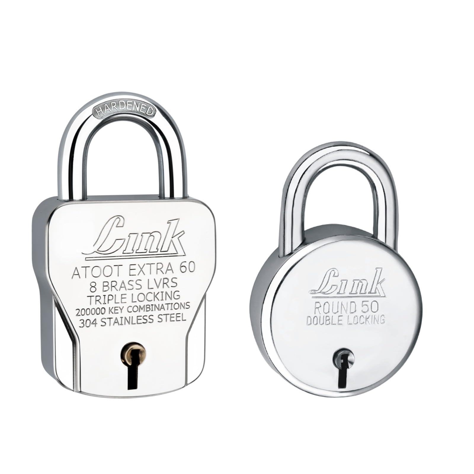 Link® Atoot Extra 60mm Padlock, Hardened Shackle, 3 Silver Keys (Buy 1 Get 1 New Round 50mm Paldocks) Made in India (Pack of 2)
