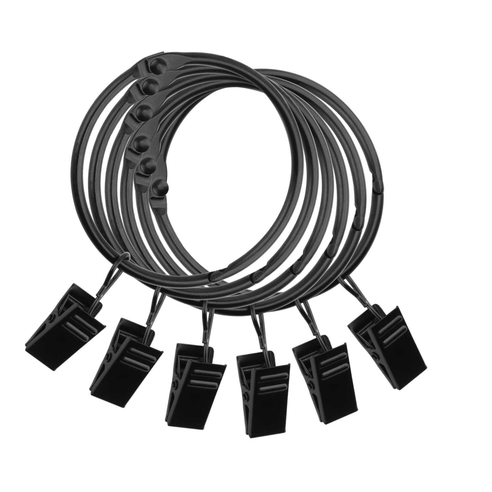 Lot de 80 anneaux de rideaux noirs de 3,8 cm avec clips, anneaux de tringle à rideaux ouverts en métal avec crochets, crochets antirouille pour chambre à coucher, salon, salle de bain