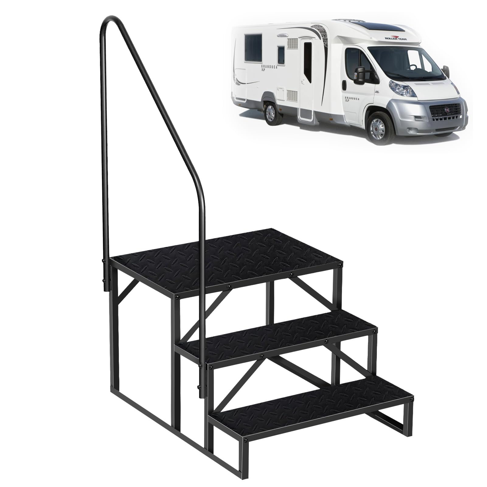 Hot Tub Steps with Handrail｜3 Step RV Steps｜Update 3.0 Outdoor RV Stair with Anti-Slip Pedals｜RV Ladders for Travel Trailers｜Heavy Duty Mobile Home Steps for Camper, Porch, Spa