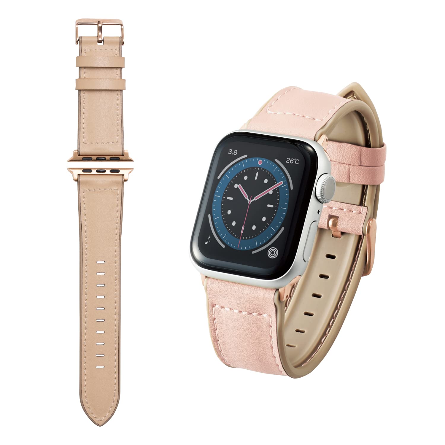 エレコム Apple Watch (アップルウォッチ) バンド 41mm 40mm 38mm [Apple Watch 8 7 SE2 SE 6 5 4 3 2 1 対応] 革 ソフトレザー ハイブリッド ピンク AW-40BDLHVPN
