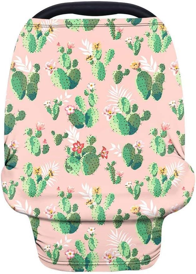 AFPANQZ Trendy Cactus Nursing Cover Breastfeeding Scarf Baby Car Seat Covers Infant Stroller Cover Carseat Canopy for Girls and Boys Lightweight Breathable for Outdoor Walking Traveling Pink Green