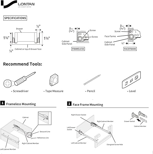 Miniatura 6 de LONTAN Diapositivas para cajones de montaje inferior de 12 pulgadas, estilo europeo, rieles de cajón blancos, correderas de cajón de montaje