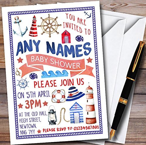 Nautical Sea Boat Personalized Baby Shower Invitations